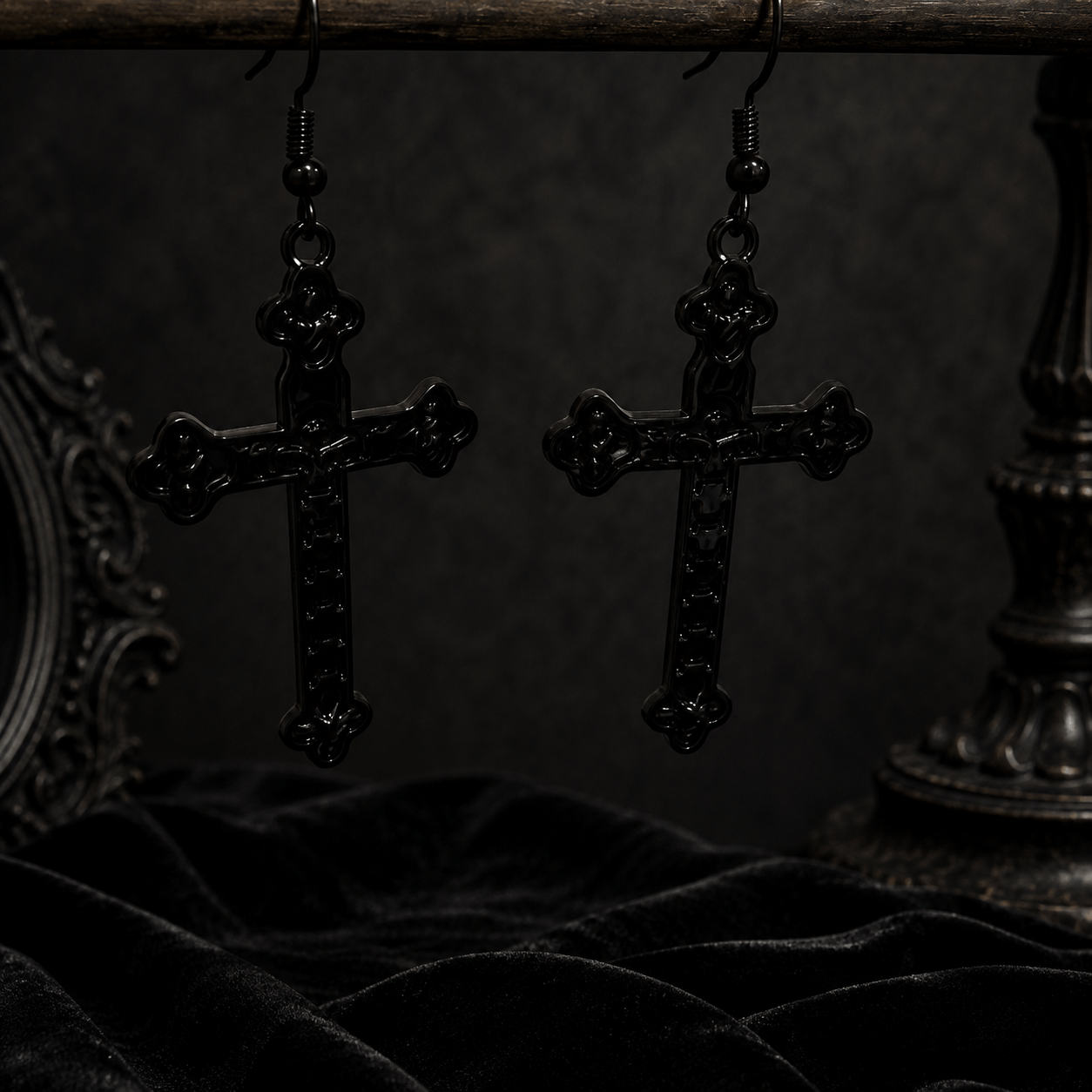 Black Cross Gothic Alloy Drop Earrings for Women
